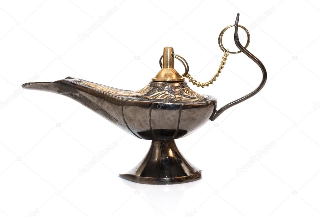 Gina ancient lamp from Agraby African legend on a white background