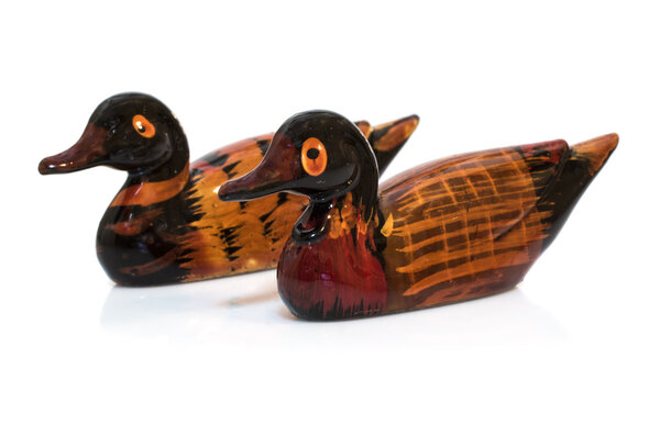 chinese or korean marriage ducks symbolizing wedding and union isolated over white