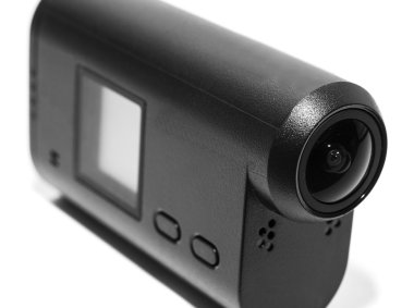 Beyaz bir arka plan üzerinde kamera eylem Cam.