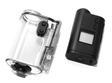 Beyaz bir arka plan üzerinde kamera eylem Cam.