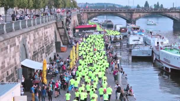 Prag 30 Ağustos nike biz Prag maraton koşucular nehir banka naplavka koşmak — Stok video