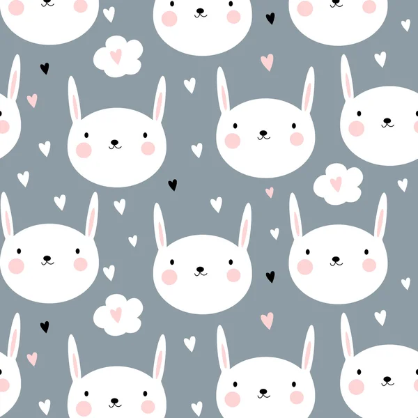 Cute vector seamless background with rabbits and hearts. — Stock Vector