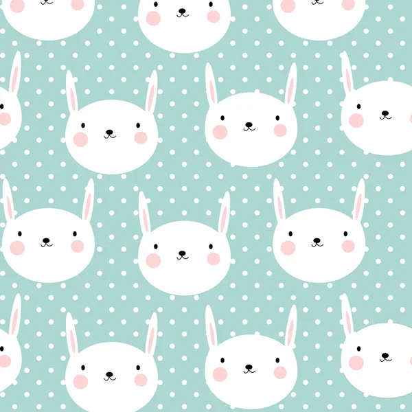 Fundo sem costura vector bonito com coelhos e bolinhas . — Vetor de Stock