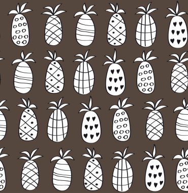 Tek renkli ananas ile komik seamless modeli. 