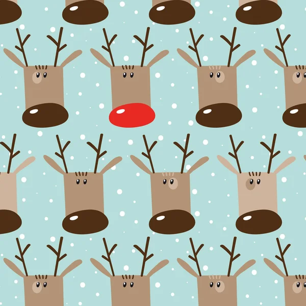 Seamless winter holidays pattern with funny cartoon deers on sno — Stock Vector
