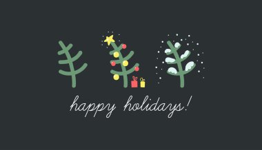 Ağaçlı Noel tebrik kartı.