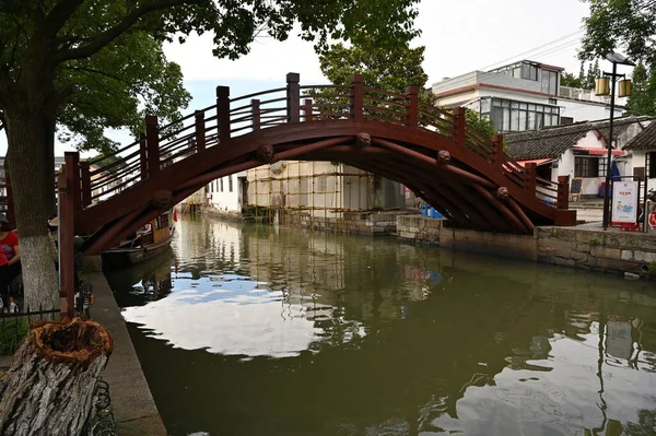 Napsütéses Nap Csatornák Mentén Ősi Víz Város Jinze Közelében Shanghai — Stock Fotó