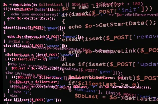 Código PHP na tela preta, texto vermelho — Fotografia de Stock