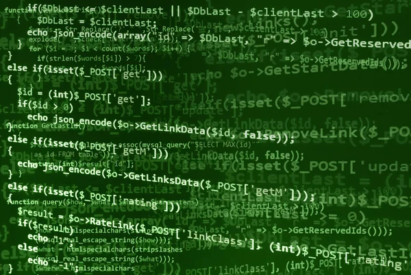 Programming code on green screen, green text — Stock Photo, Image