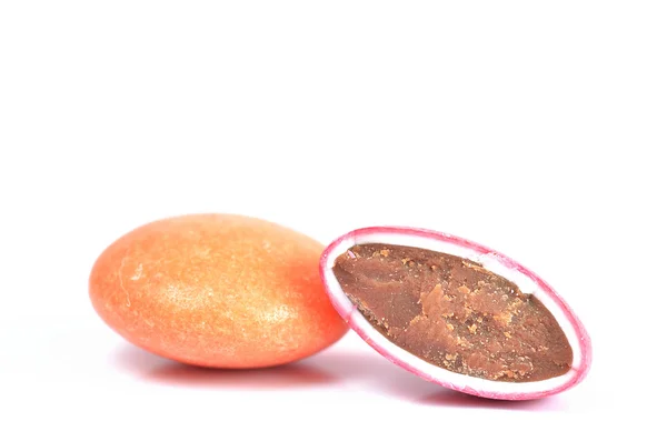Reducido a la mitad rojo inteligente con relleno de chocolate y naranja inteligente —  Fotos de Stock