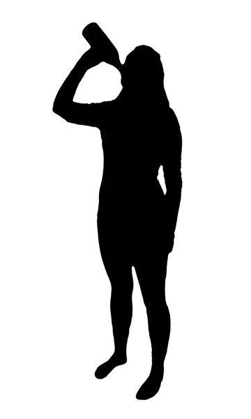 Drinking woman silhouette on white — Stock Photo, Image