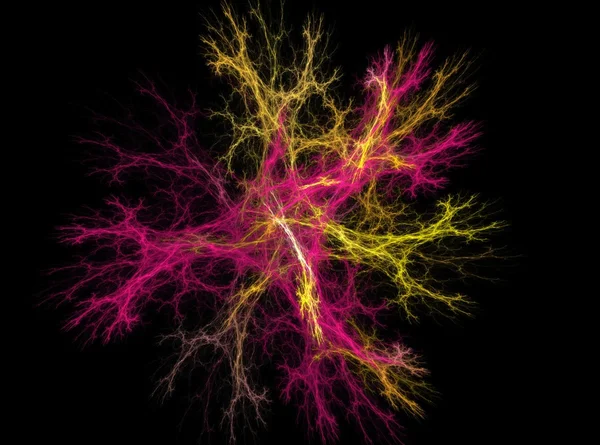 Красная и желтая молекулы абстрактного фрактального эффекта светлый фон — стоковое фото