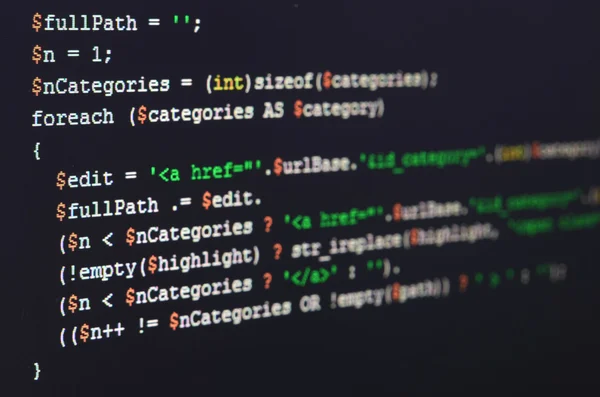 Programming code on black screen — Stock Photo, Image