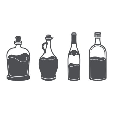 Vektör şişe alkol vintage tarzı ayarlayın. beyaz izole. Distile içecek.