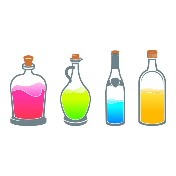 Set with different bottles on white background. Alcohol. Elixir. — Stock Vector