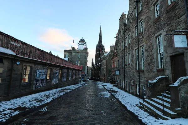 Royal Mile Старый Город Покрыт Снегом Эдинбурге Шотландия — стоковое фото