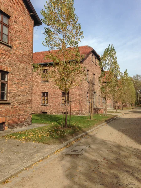 Vista Área Segurança Dos Quartéis Auschwitz Birkenau Campo Concentração Oswiecim — Fotografia de Stock