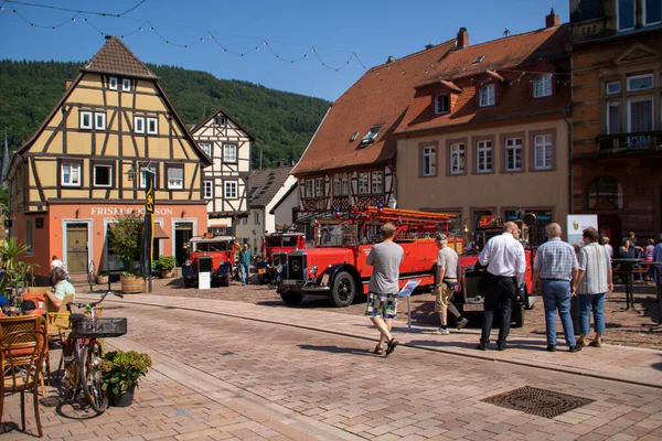 Neckargemuend Germania Luglio 2018 Mostra Vecchi Storici Pompieri Sul Mercato — Foto Stock