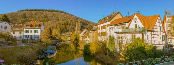 Scena Primaverile Fiume Tedesco Elsenz Neckar Città Neckargemund Nella Germania — Foto Stock