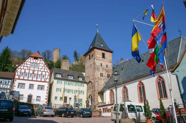 Hirschhorn Germany April 2005 Market Place Old Town Hirschhorn Burgenstrasse — Stock Photo, Image