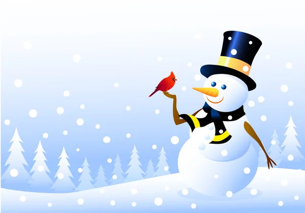 Snowman & Christmas Bird — Stock Vector