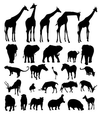 Afrika hayvanları siluet seti
