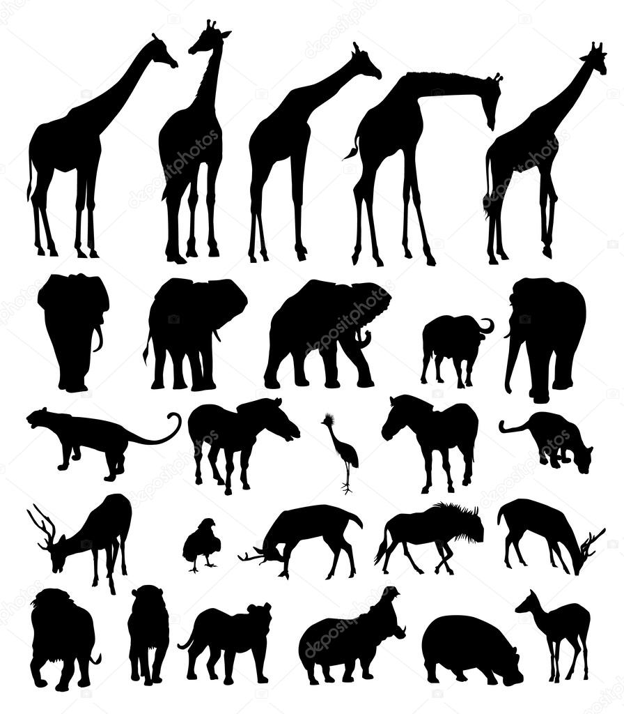 African animals silhouette set
