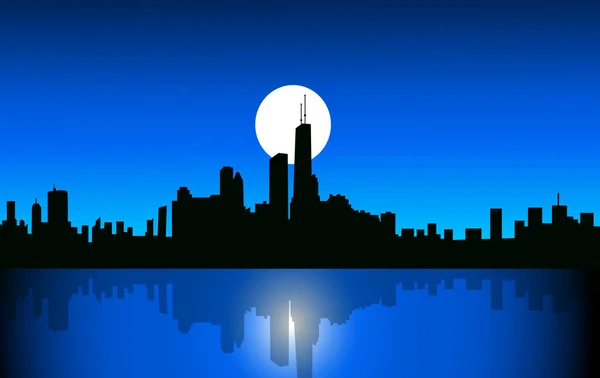 城市在夜晚 & 月亮 — 图库矢量图片