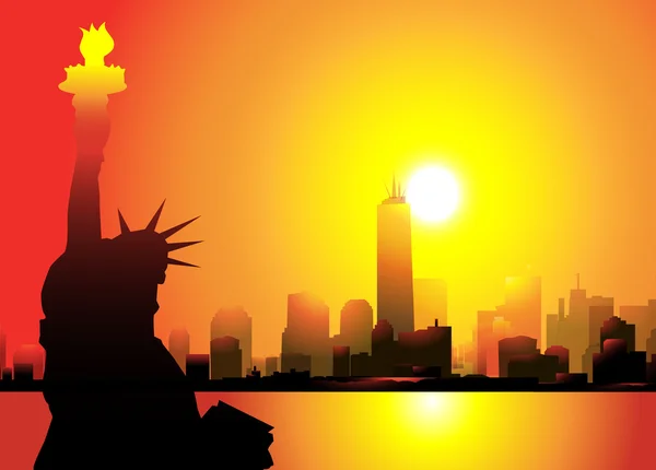 Statuia Libertății și orașul New York — Vector de stoc