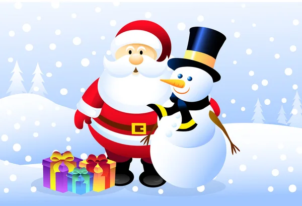 Santa & Snowman — Stock Vector