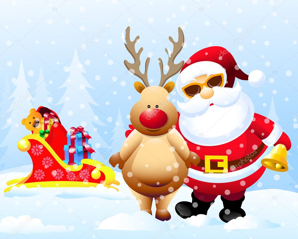 Santa & Rain Deer with Christmas Gifts