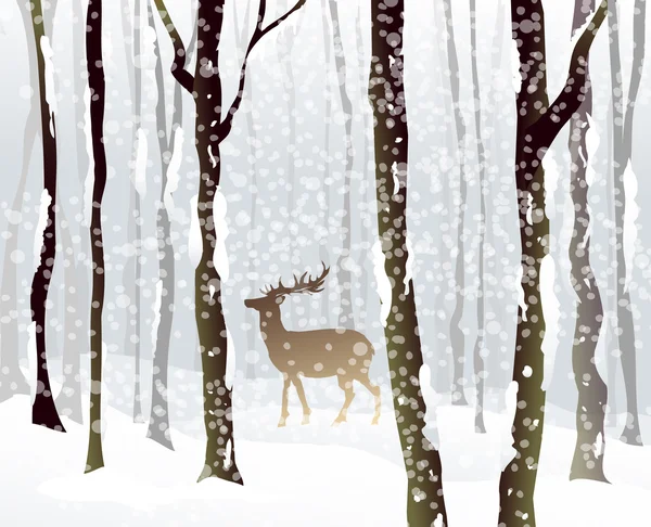 Winter Forest & Rain Deer-Vector — Stock Vector