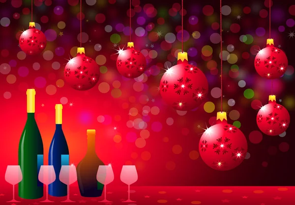 Festa de Natal com Garrafa de Vinho e Óculos - Vetor —  Vetores de Stock