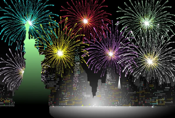 Fuochi d'artificio a New York - Vettore — Vettoriale Stock