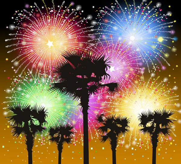 Fuochi d'artificio sulla palma — Vettoriale Stock