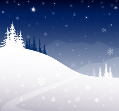 Winter Night Landscape-Vector clipart