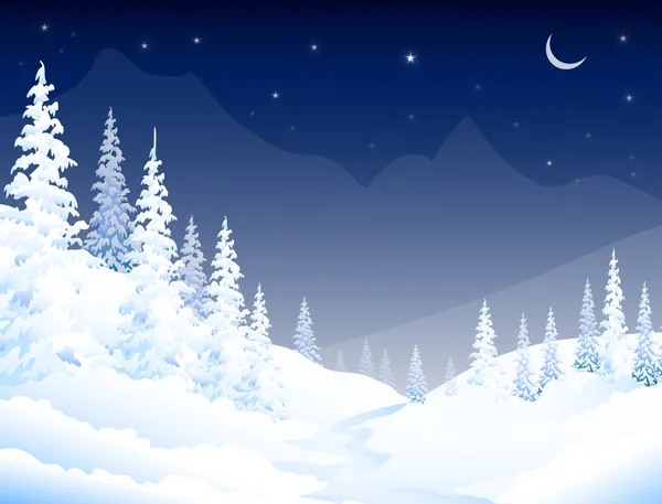 Inverno notte paesaggio-vettoriale — Vettoriale Stock