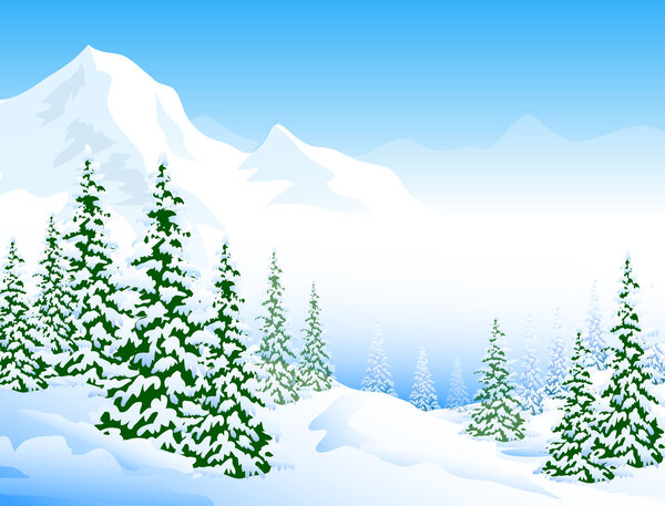 Snow Peaks & Winter Landscape-Vector