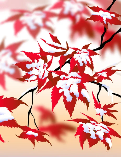 Beauty of Winter Landscape & Maple leaves-Vector - Stok Vektor