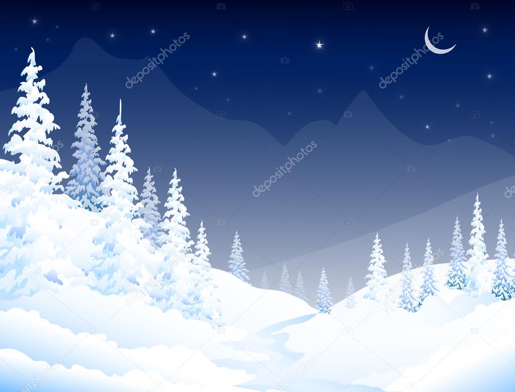 Winter Night Landscape-Vector