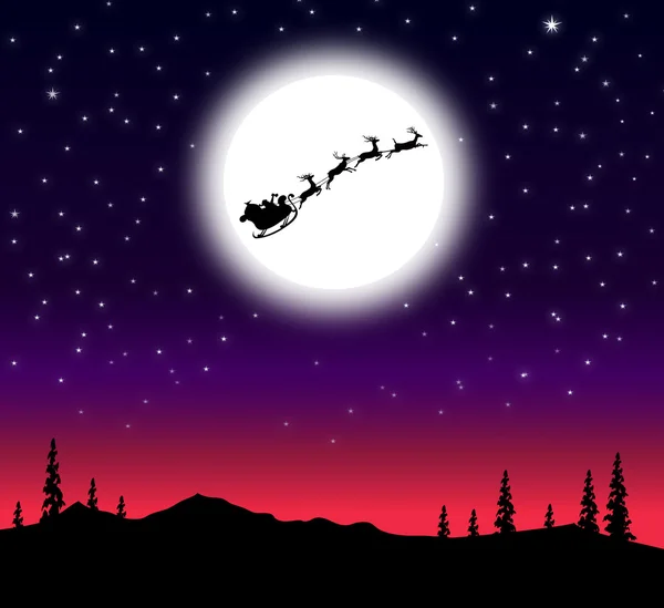 Sleigh do Papai Noel no Natal Night-Vector — Vetor de Stock