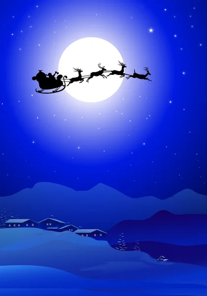 Christmas Santa Claus flying sleigh In Christmas Night — Stock Vector