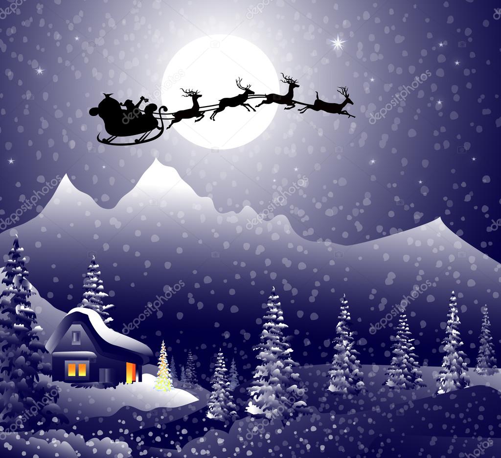 Santa's sleigh on Christmas Night — Stock Vector © samillustration Santa's sleigh on Christmas Night — Stock Vector © samillustration