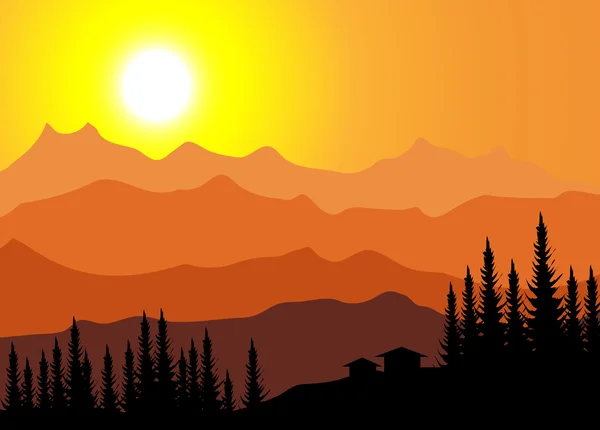 Mountain Sunset-Vector — Stock Vector