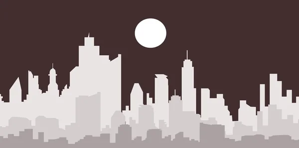 Moon & Night City skyline-vector — Stock Vector