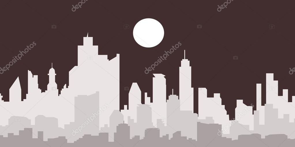 Moon & Night City skyline is a vector illustration.