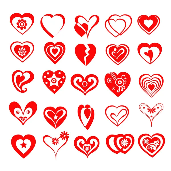 Red Artistic Hearts-Vector — Stock Vector