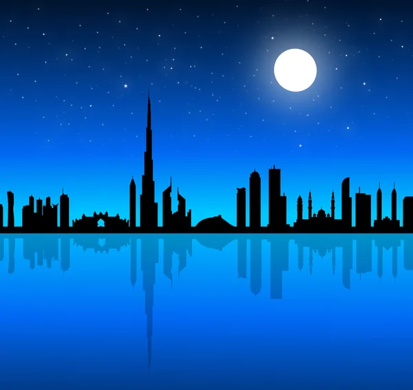 Dubai város sziluettjére néz éjjel — Stock Vector