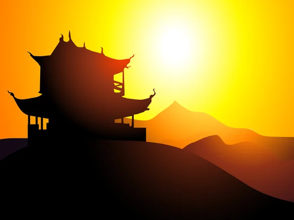 gün batımında Pagoda siluet