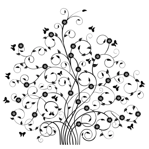 Floral Pattern Tree and Butterflies-vector — Stock Vector